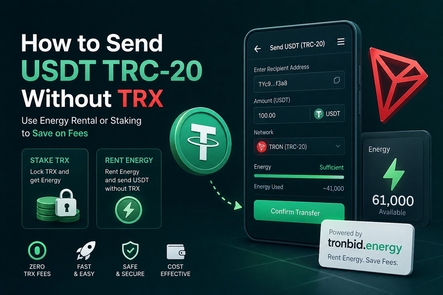 Detailed guide to sending USDT TRC20 without TRX using energy rental and staking