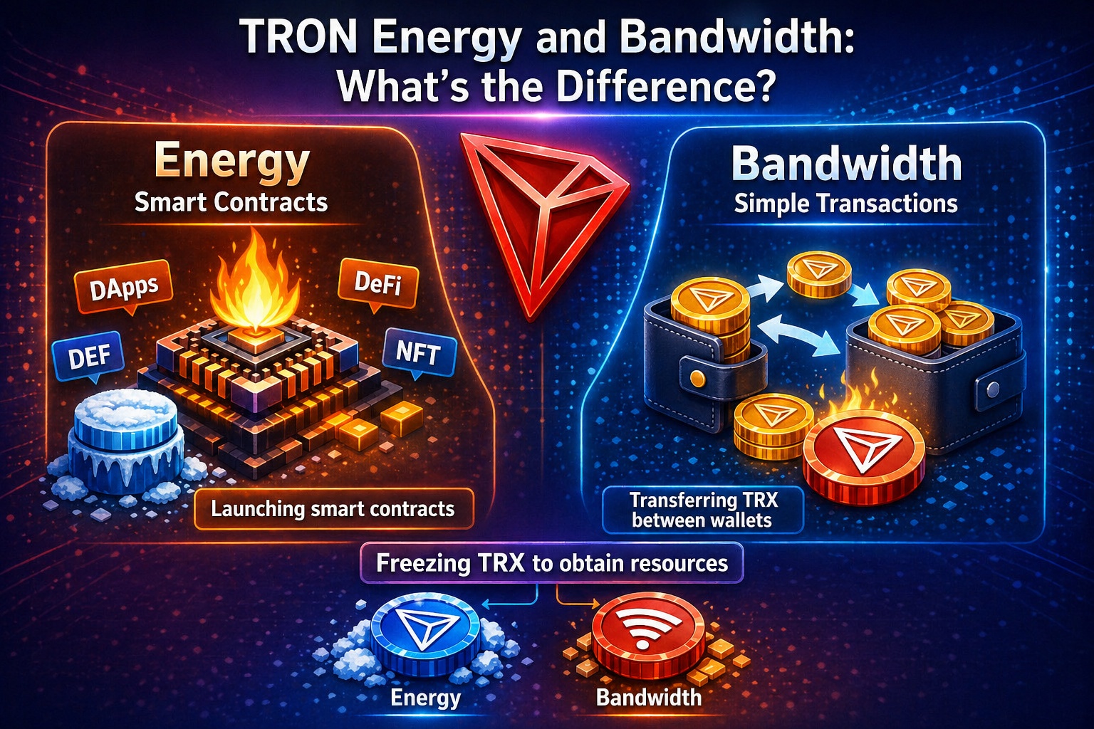 Difference between TRON energy and bandwidth and how they work