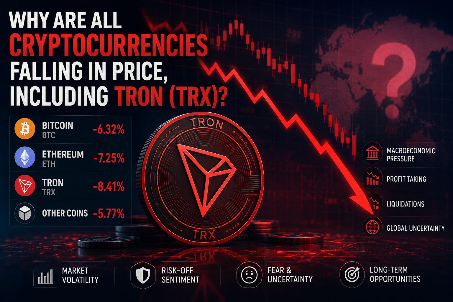 2026年加密货币市场下跌：为什么比特币、以太坊和 TRON（TRX）价格下滑